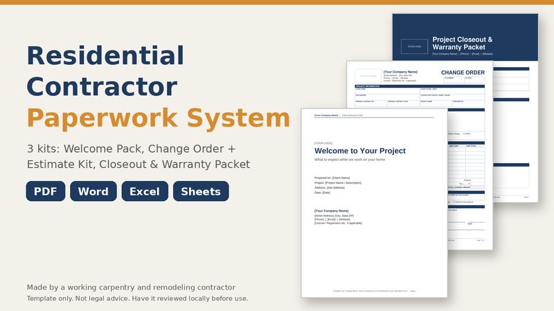 Residential Contractor Paperwork System (Bundle) cover