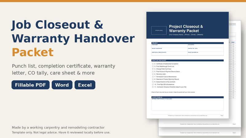 Closeout & Warranty Packet cover
